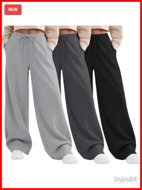 Wide Leg Sweatpants Low Rise Drawstring Baggy Lounge Pants 3 Pack